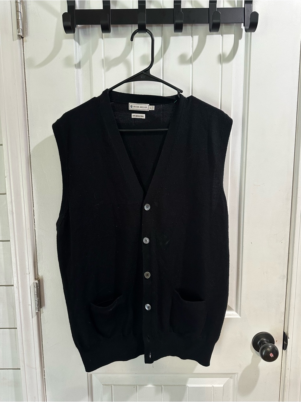Peter Millar Black Button-Front 100% merino wool Knit Vest